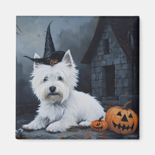Imã Terrier Branco do West Highland Abóbora Halloween