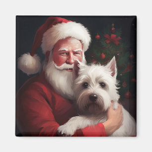 Imã Terrier Branco do West Highland Papai Noel Natal