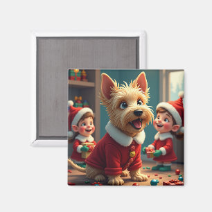 Imã Terrier Escocês Ajudando os Elfos do Papai Noel no