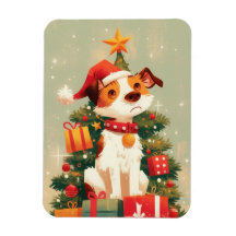 Terrier Jack Russell com Árvore de Natal e Present