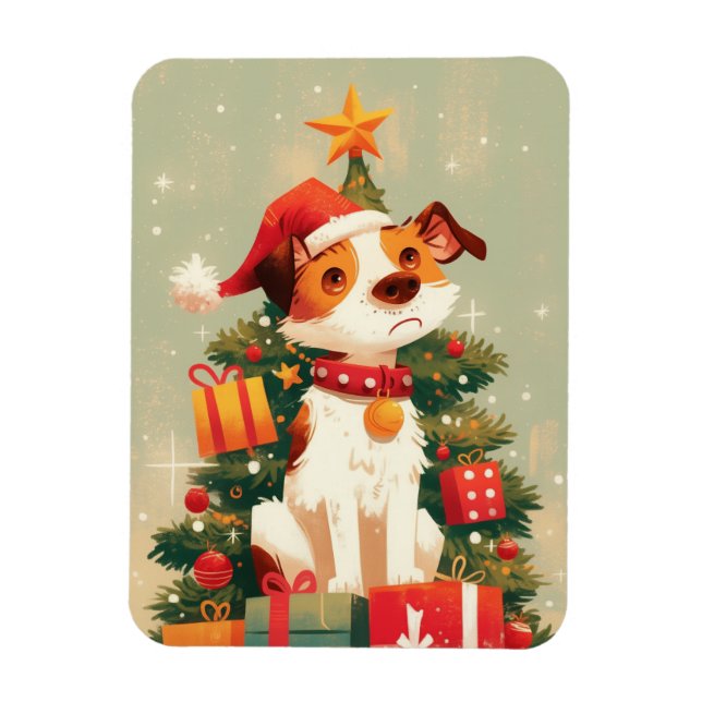 Ímã Terrier Jack Russell com Árvore de Natal e Present (Vertical)