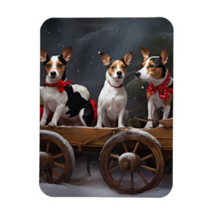 Ímã Terrier Rato Decoração de Natal Trineo Nevado