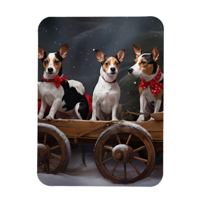 Ímã Terrier Rato Decoração de Natal Trineo Nevado (Vertical)