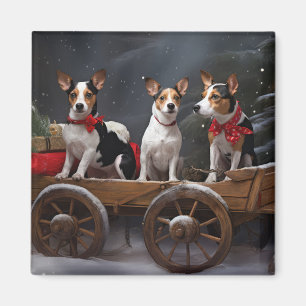 Imã Terrier Rato Decoração de Natal Trineo Nevado
