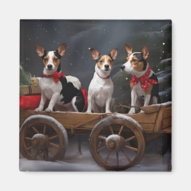 Imã Terrier Rato Decoração de Natal Trineo Nevado (Frente)