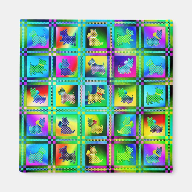 Imã Terrier Silhouettes em um padrão de quadro de veri (Frente)