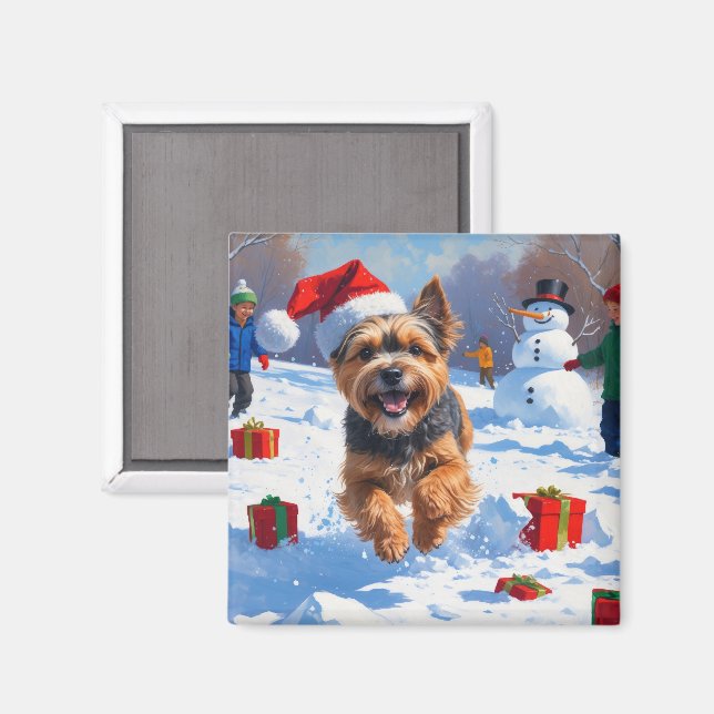 Imã Terrier Tibetano Correndo na Neve com Chapéu de Na (Front/Back)