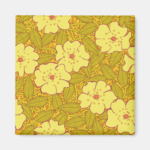 Imã Teste padrão de flores amarelo tropical