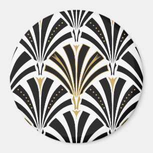 Imã Teste padrão do fã do art deco - preto e branco