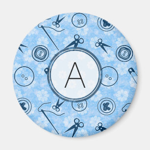 Imã Teste padrão Sewing azul com monograma