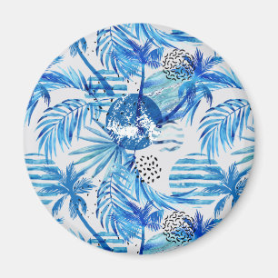 Imã Teste padrão tropical azul brilhante da aguarela
