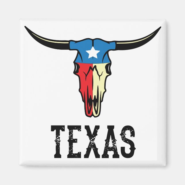 Imã Texas Bull Longhorn Skull Texan Flag (Frente)