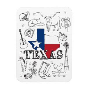 Ímã Texas Illustrando Doodles do Texas Pattern