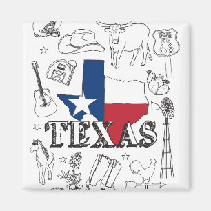 Imã Texas Illustrando Doodles do Texas Pattern