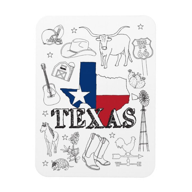 Ímã Texas Illustration Doodles do Texas Pattern (Vertical)
