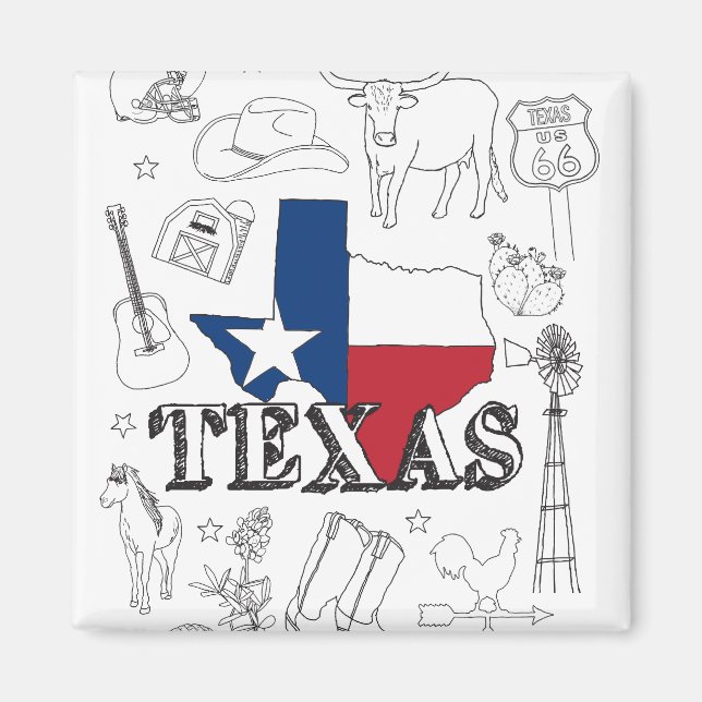 Imã Texas Illustration Doodles do Texas Pattern (Frente)