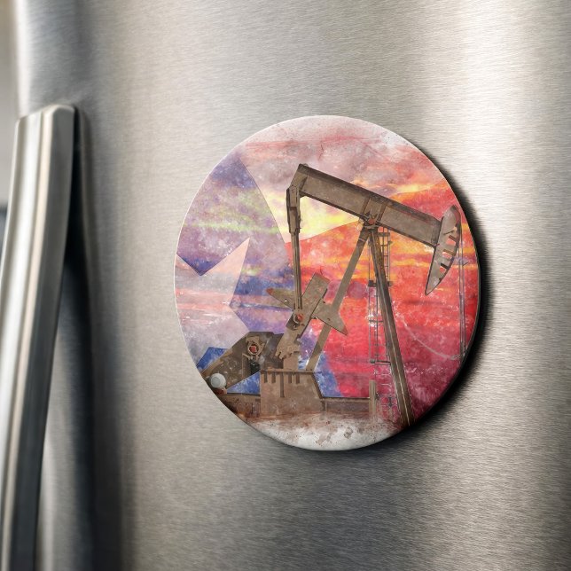 Imã Texas Oil Pumpjack: Arte do Patrimônio do Estado d (Texas Oil Pumpjack: Lone Star State Heritage Art. Magnet)