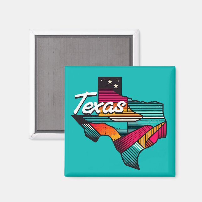 Imã Texas Retro Sunset Lone Star State Souvenir (Front/Back)