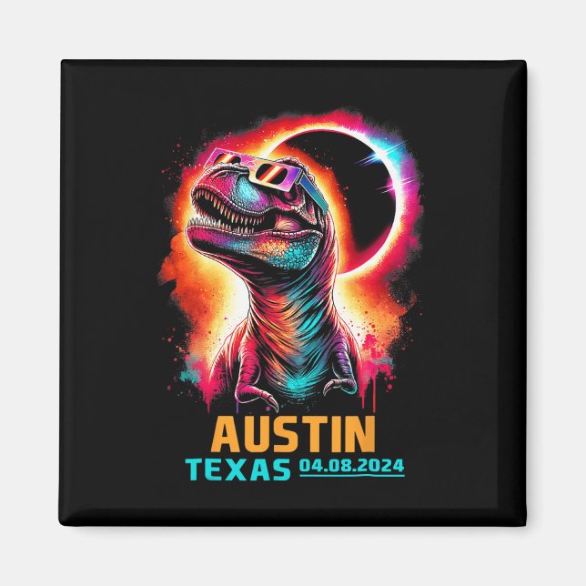 Imã Texas Total Solar Eclipse 2024 T Rex Dinossaur (Frente)