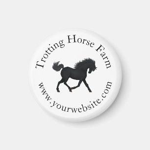 Imã Texto Circular Trotando Cavalo Negro Equestre