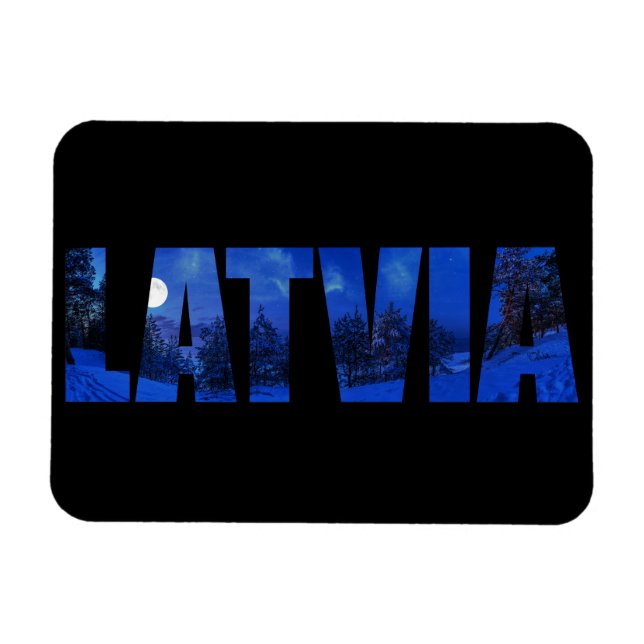 Ímã Texto da noite de inverno na Letónia com reflexo (Horizontal)