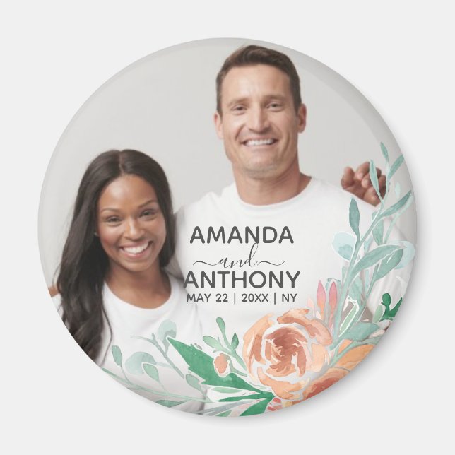 Imã Texto de flores e ímã de fotos personalizado (Frente)