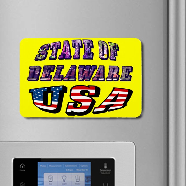 Ímã Texto de Foto e Sinalizador do Estado de Delaware  (State of Delaware USA Photo & Flag Text Flexible Magnet)