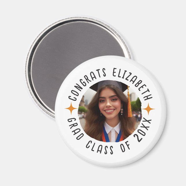 Imã Texto de Foto Personalizado Graduação Parabéns Gra (Front/Back)