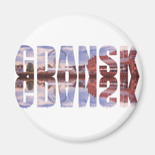 Imã Texto de Gdansk com vista de cidade antiga e refle (Frente)