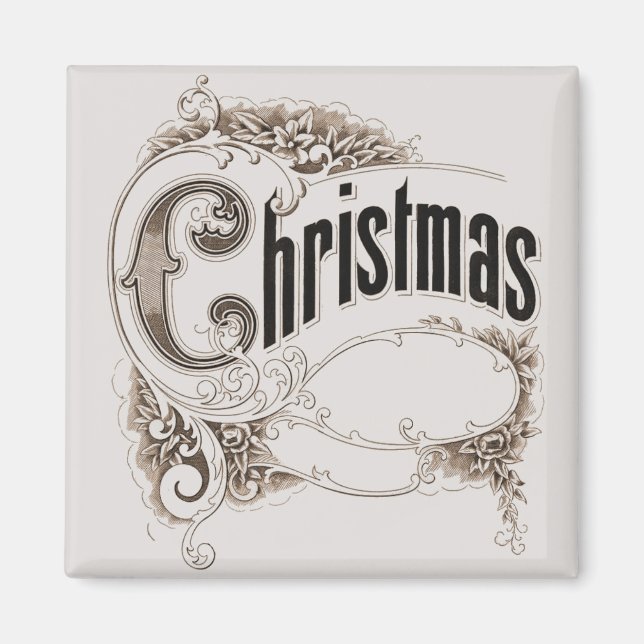 Imã Texto de Natal Antigo com Bordas Ornamentais (Frente)
