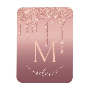 Ímã Texto de Nome Monograma Rosa Dourado Brilho Glitte