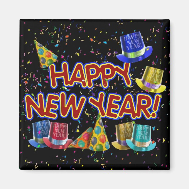 Imã Texto do desenho animado com chapéus e confetti do (Frente)