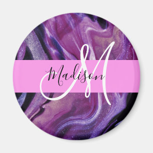Imã Texto do Shimmer Purple Abstrato Glam Monograma Ro