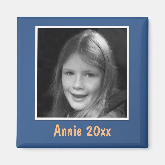 Imã Texto e Foto Personalizadas de Saudação Azul Pesso (Frente)