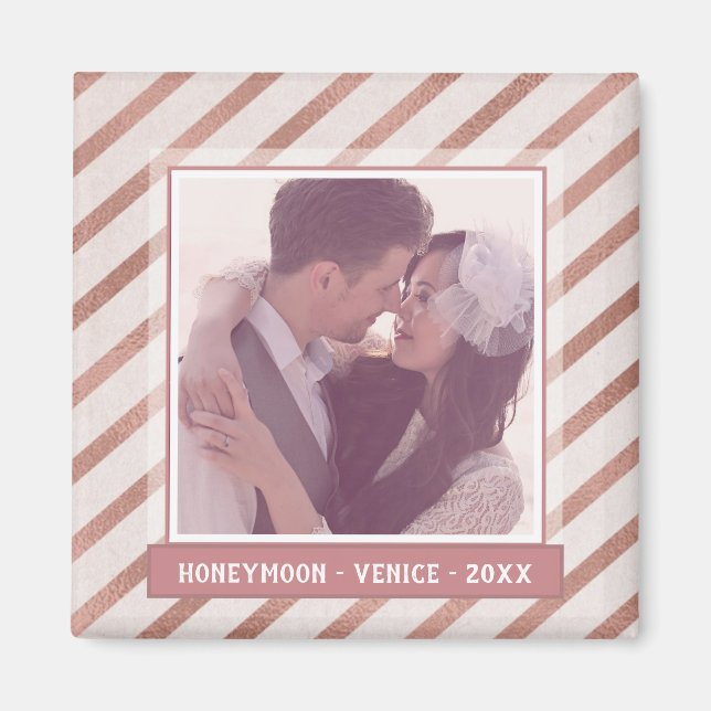 Imã Texto e Fotografia Personalizada Elegante Striped  (Frente)