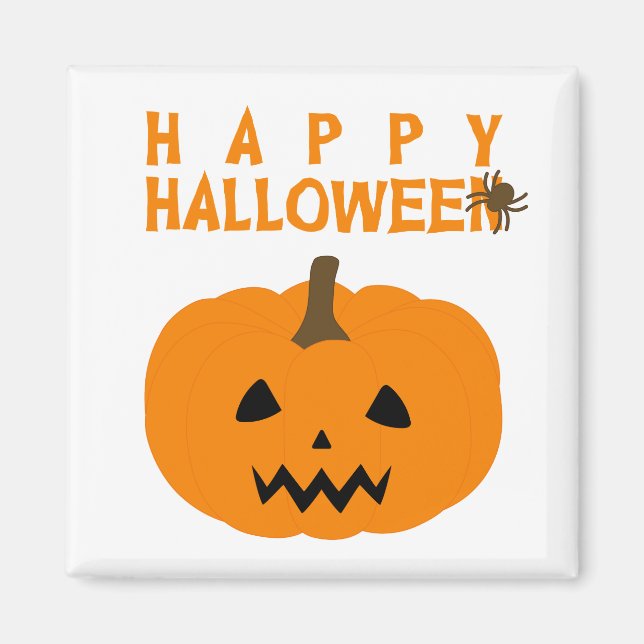 Imã Texto Feliz do Halloween e Abóbora no Magnete Bran (Frente)