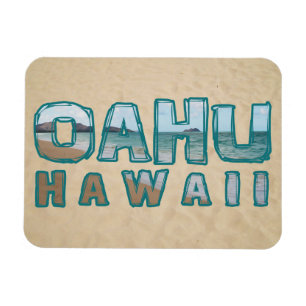 Ímã Texto Fotográfico de praia de Oahu Hawaii