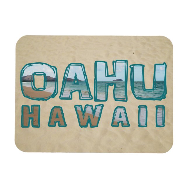 Ímã Texto Fotográfico de praia de Oahu Hawaii (Horizontal)