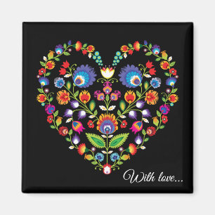 Imã Texto personalizado, coração Folclore, estilo Wyci