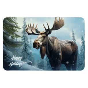Ímã Texto personalizado Moose de inverno