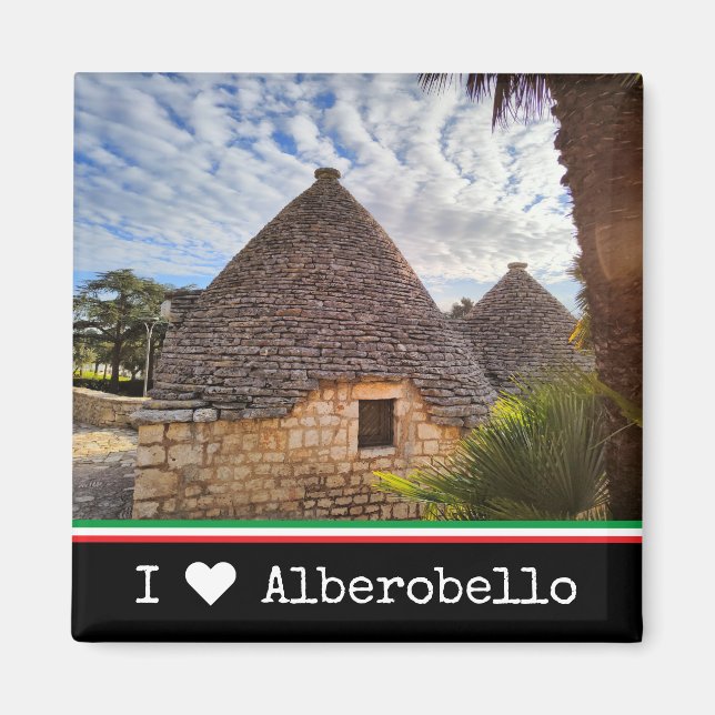 Imã Texto personalizado, moradias trulli em Alberobell (Frente)