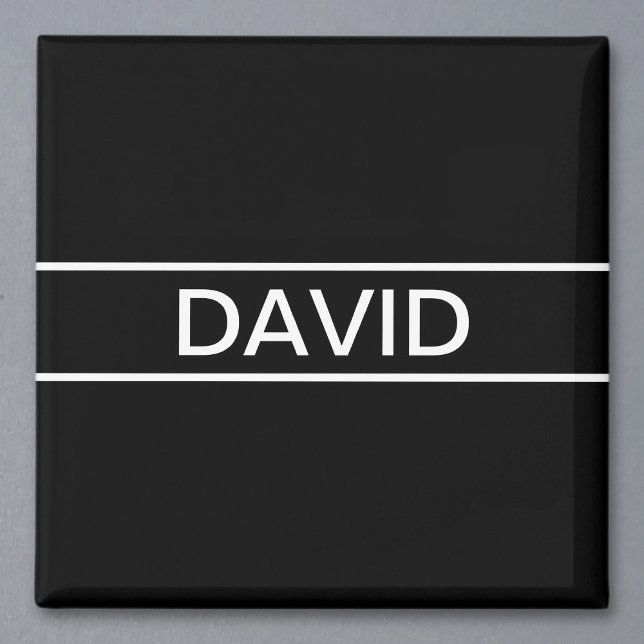 Imã Texto personalizável | Preto e Branco Moderno Negr (Criador carregado)