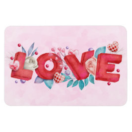 Ímã Texto Red Love em Bold Block Letters Watercolor