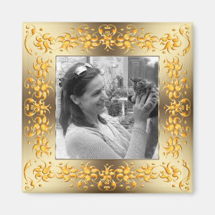 Imã texto retro - quadro de ouro barroco floral.