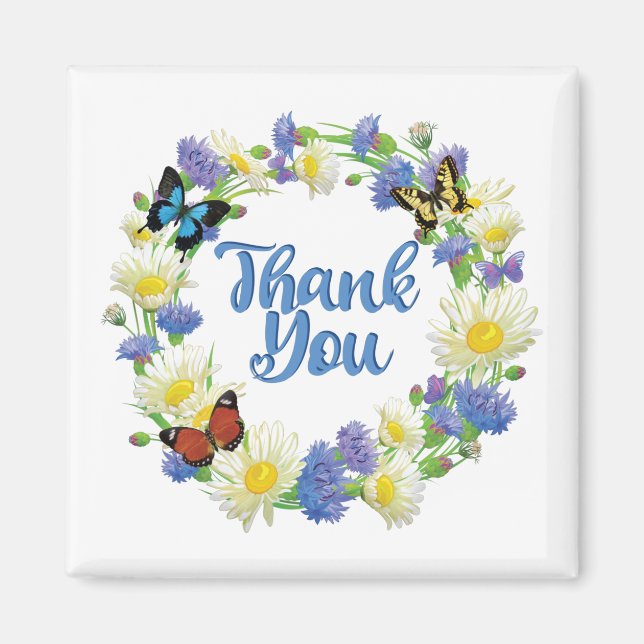 Imã Thank You Note - Floral Handwritten Many Thanks (Frente)