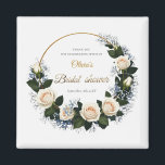 Imã Thank You White Roses & Blue Baby’s Breath<br><div class="desc">Delicate white roses and airy sprigs of baby’s breath come together in a graceful floral wreath, perfect for adding soft, romantic charm to bridal shower products. This elegant wreath design is ideal for invitations, thank you cards, favour tags, or décor, setting a gentle, feminine tone that feels fresh and timeless....</div>