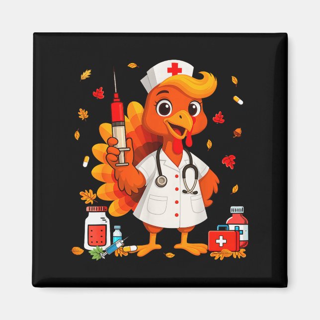 Imã Thankful Turkey Funny Scrub Nurse Fall Thanksgivin (Frente)