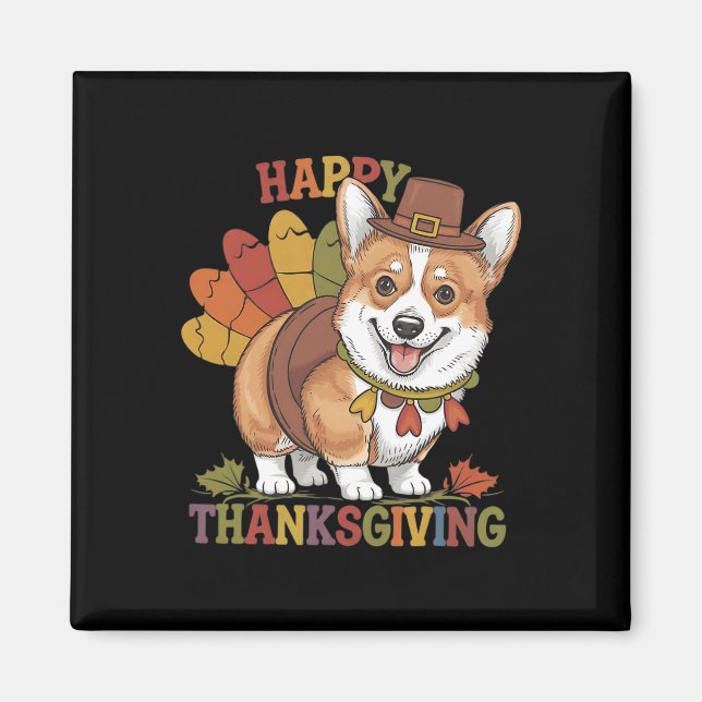 Imã Thanksgiving Corgi Dog Turkey  (Frente)