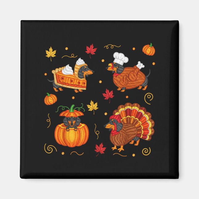 Imã Thanksgiving Dachshund Weiner Dog Turkey Cute Pump (Frente)