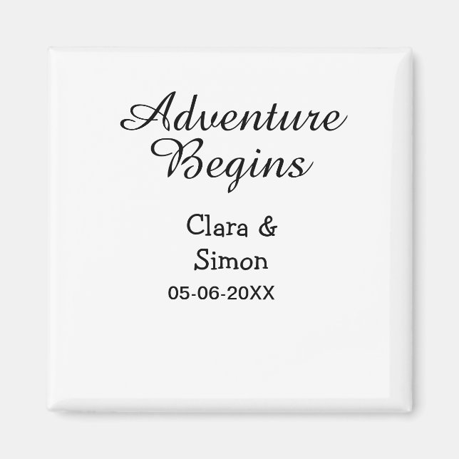 Imã The adventure begins wedding couple name datsimple (Frente)